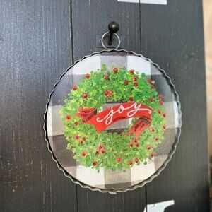 Festive Joy Mini Charm Green and Red Holiday Wreath Charm or Ornament